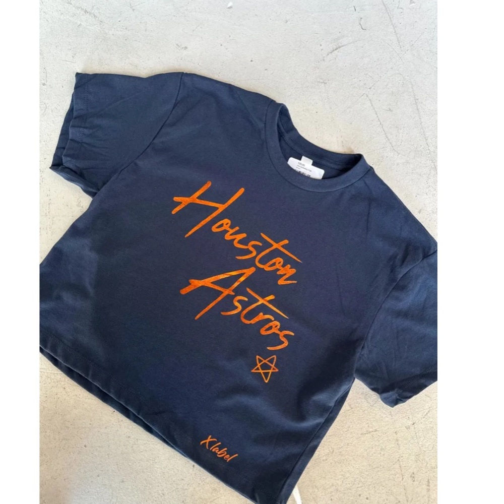 X Label womens Houston Astros Navy & Orange crop Tee